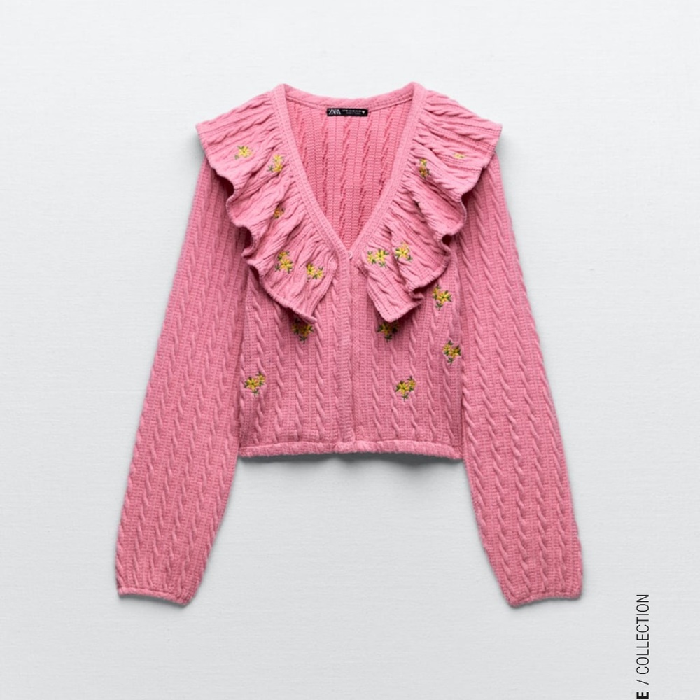 ZARA RUFFLE FLORAL KNIT CARDIGAN